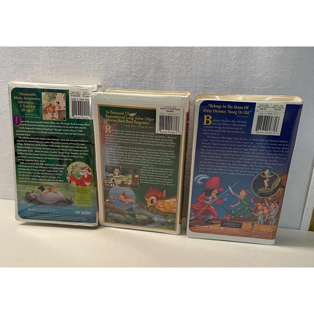 Walt Disney Bambi Peter Pan & The Jungle‎ Book 3 VHS tapes MOVIES - Picture 2 of 3